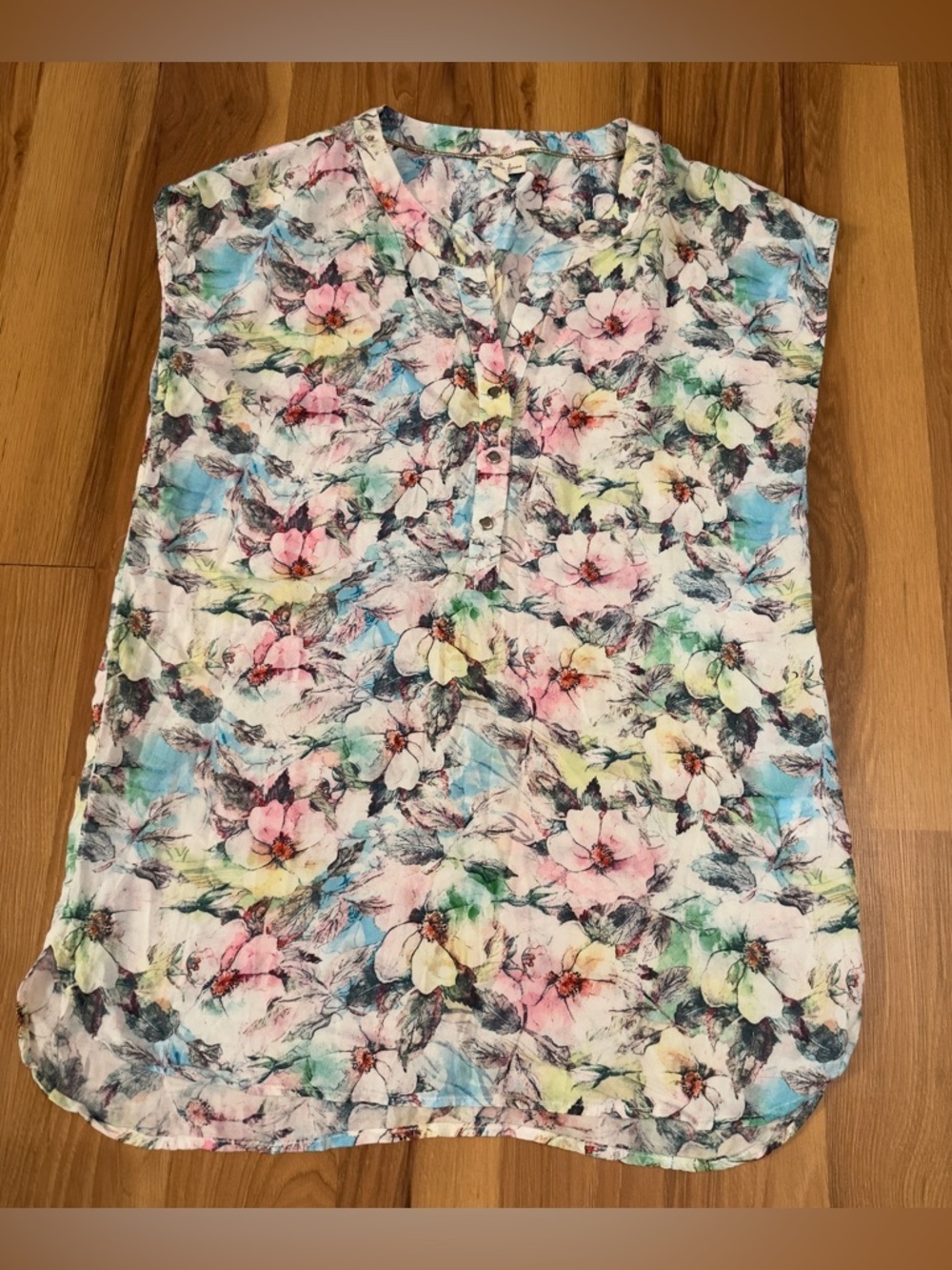 Antilia Femme Floral Print Cap Sleeve Top Perfect Spring Summer Top
